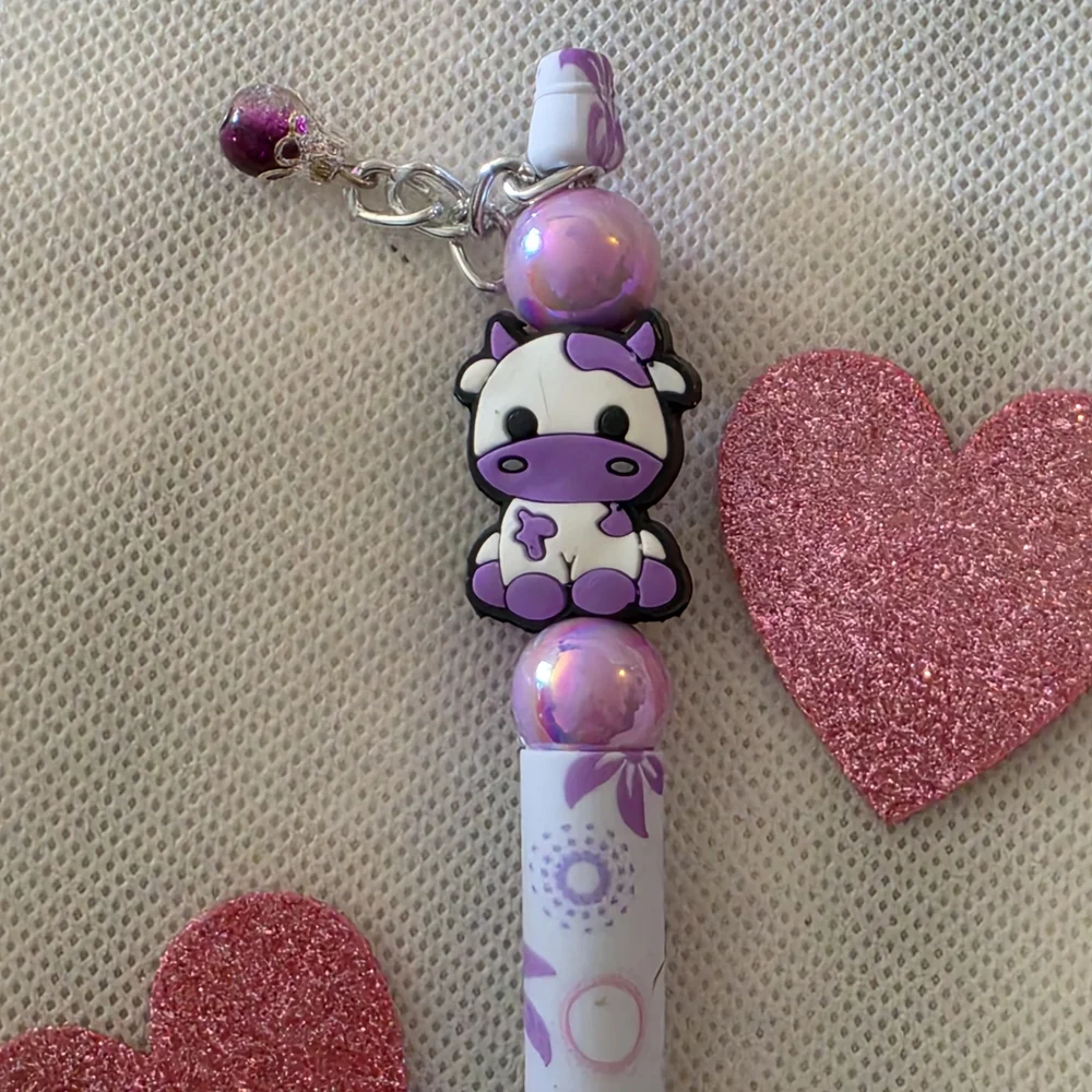 Cute Cow Charm Pen - Pink and White